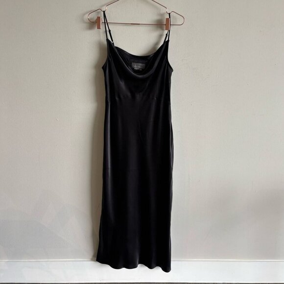 Anthropologie Women Shoulder Strap Shiny look Slip Satin Long Dress Black Size S - Picture 1 of 9